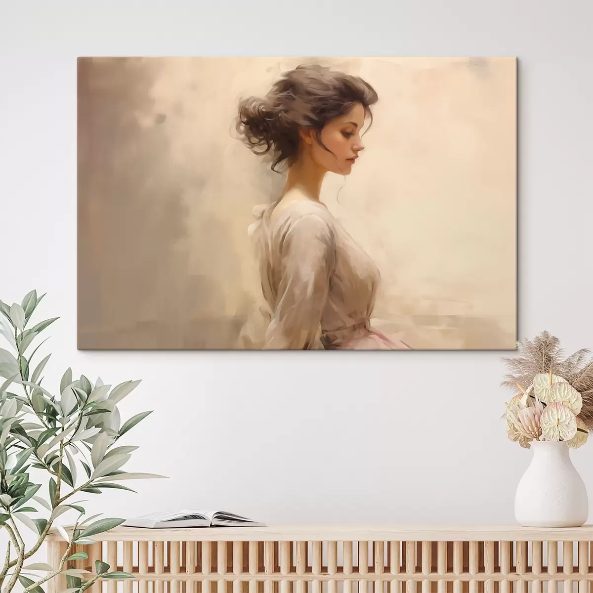 murales de pared Gentil figura femenina sobre fondo claro s44752