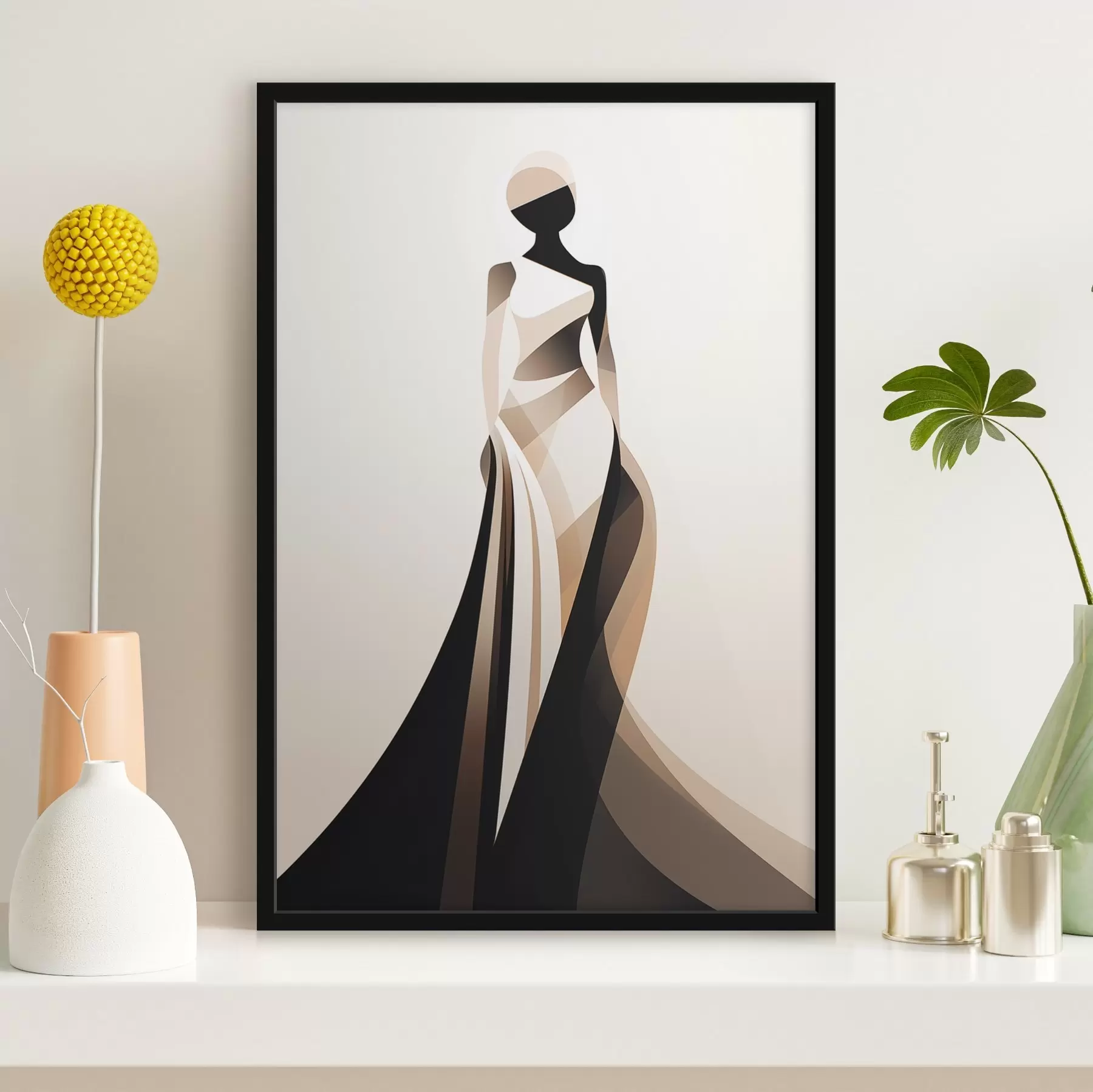 murales de pared Silueta femenina en tonos beige y negro f44749