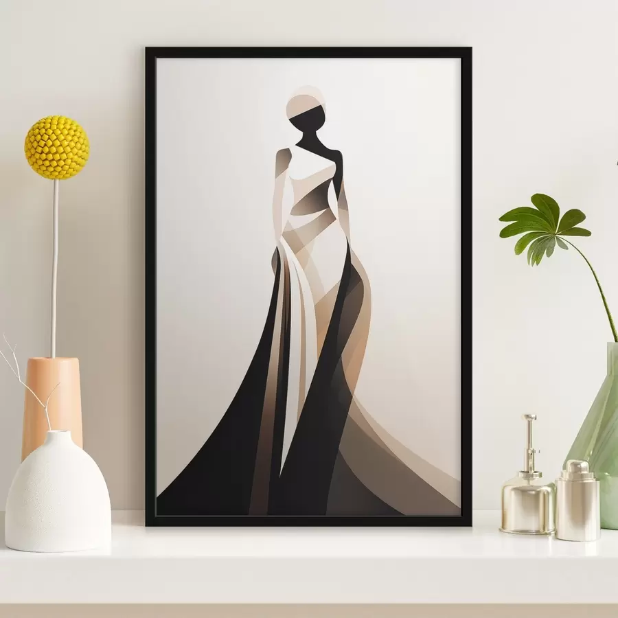 murales de pared Silueta femenina en tonos beige y negro f44749