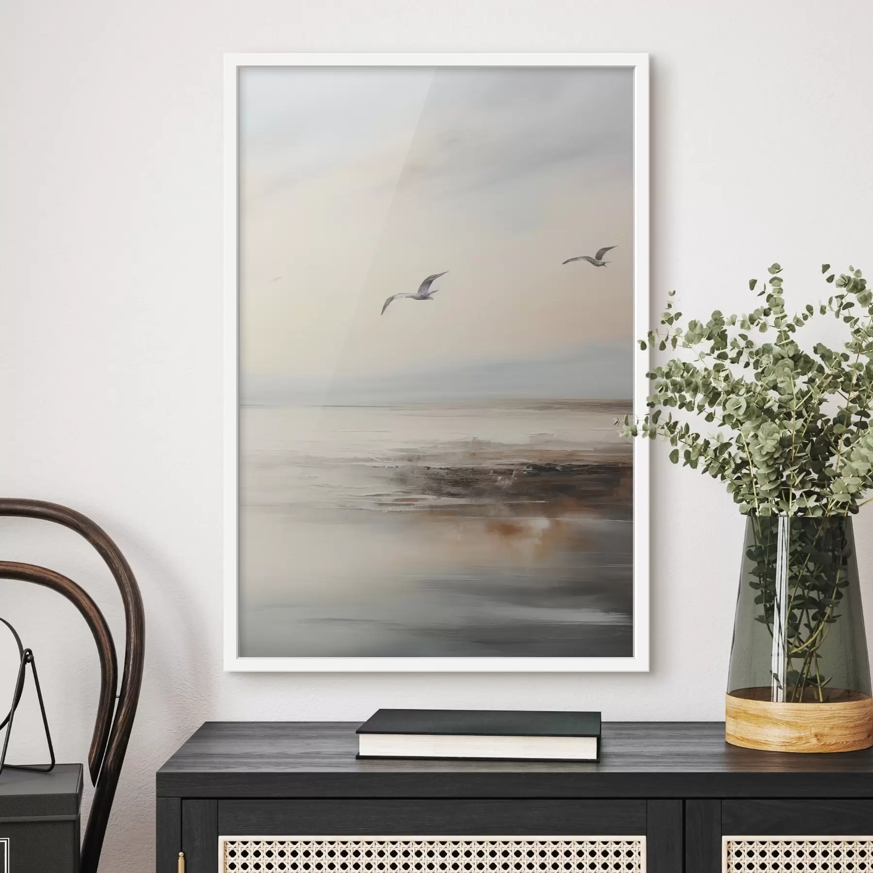 murales de pared Paisaje en colores pastel con gaviotas volando f44763