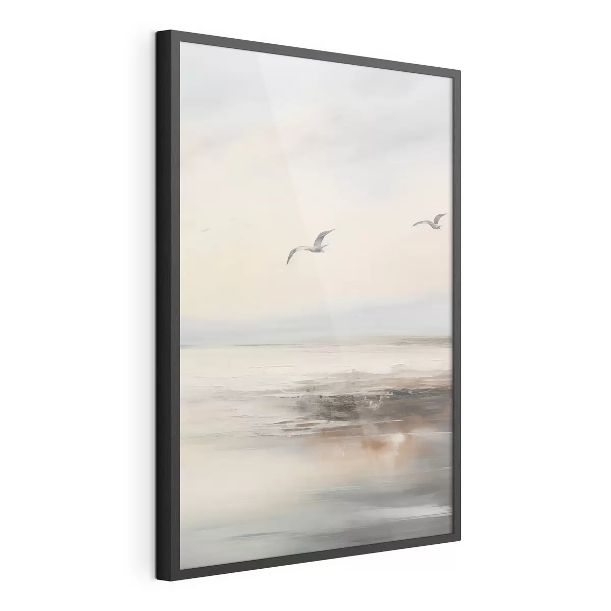 Poster Paisaje en colores pastel con gaviotas volando f44763