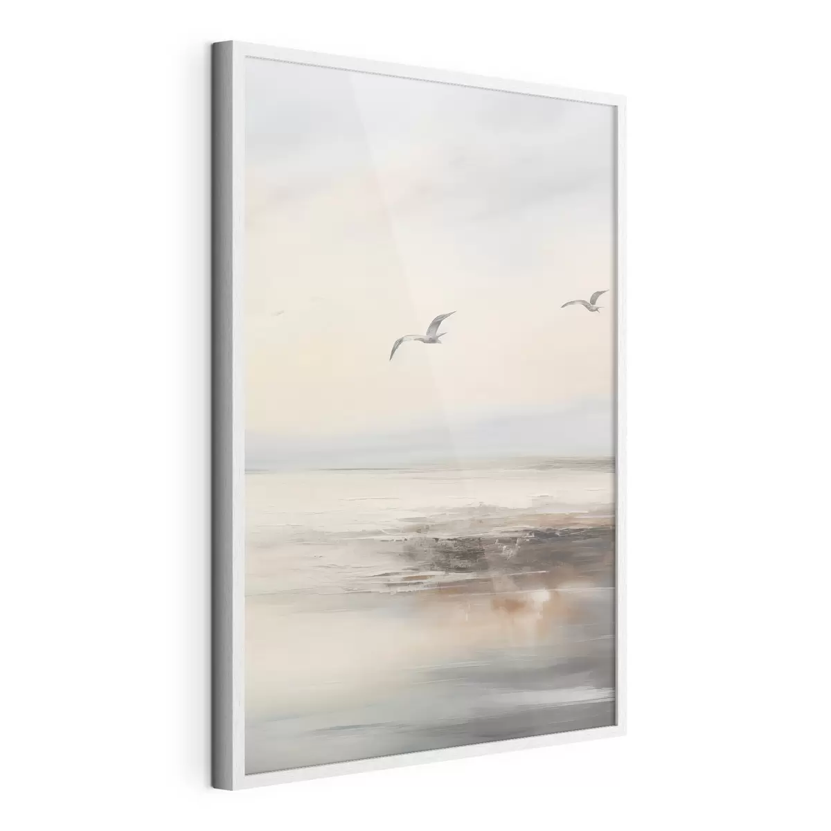 Poster Paisaje en colores pastel con gaviotas volando f44763