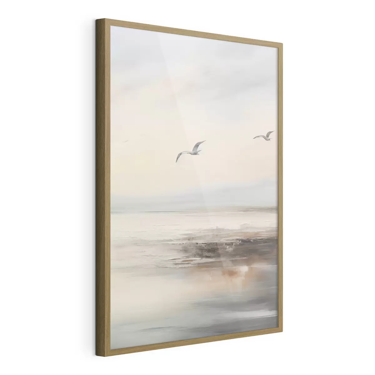 Poster Paisaje en colores pastel con gaviotas volando f44763