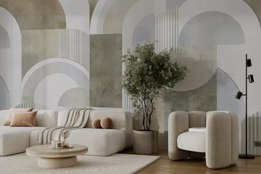 murales de pared Geometría abstracta de estilo art déco con efecto retro w04079