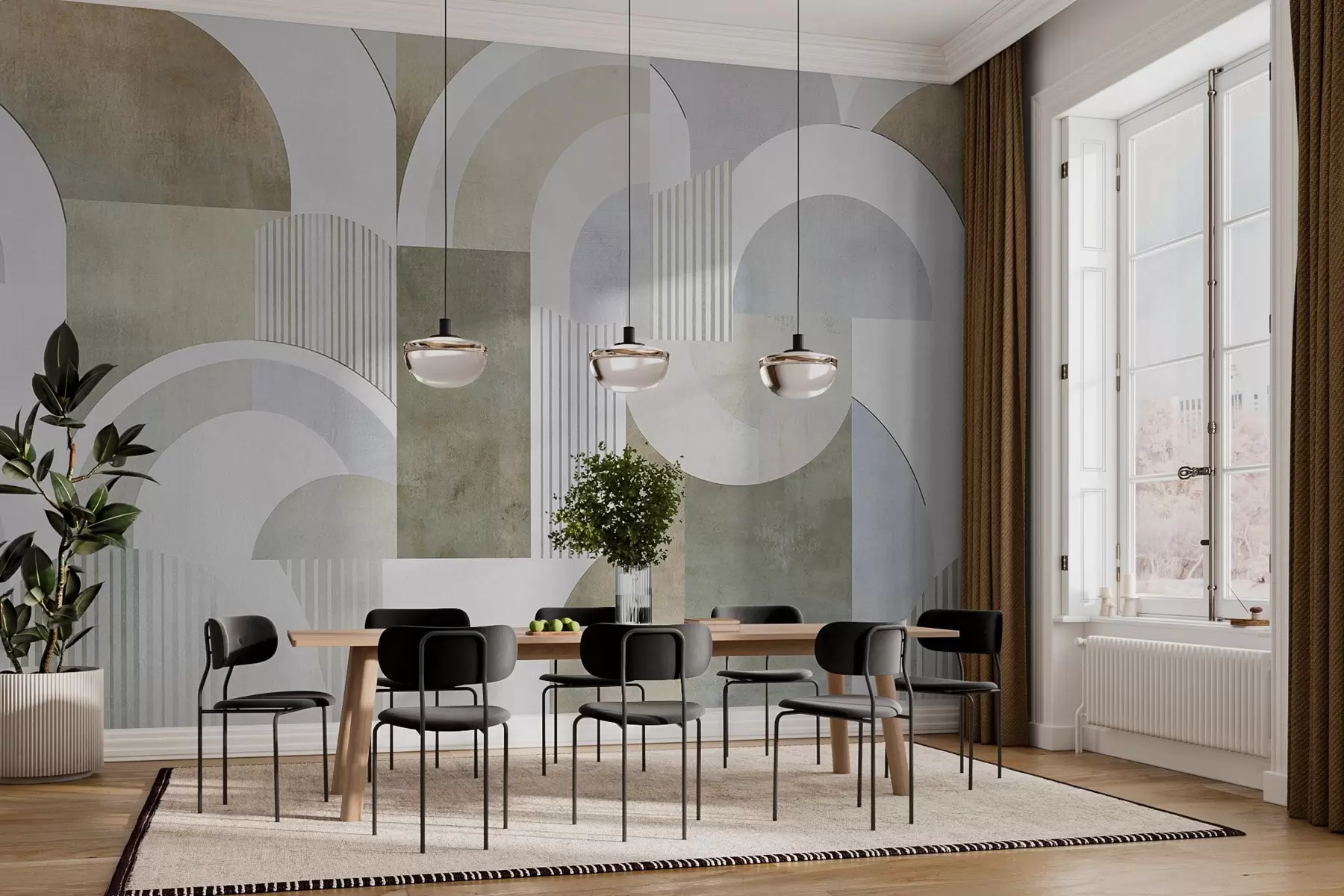 murales de pared Geometría abstracta de estilo art déco con efecto retro w04079