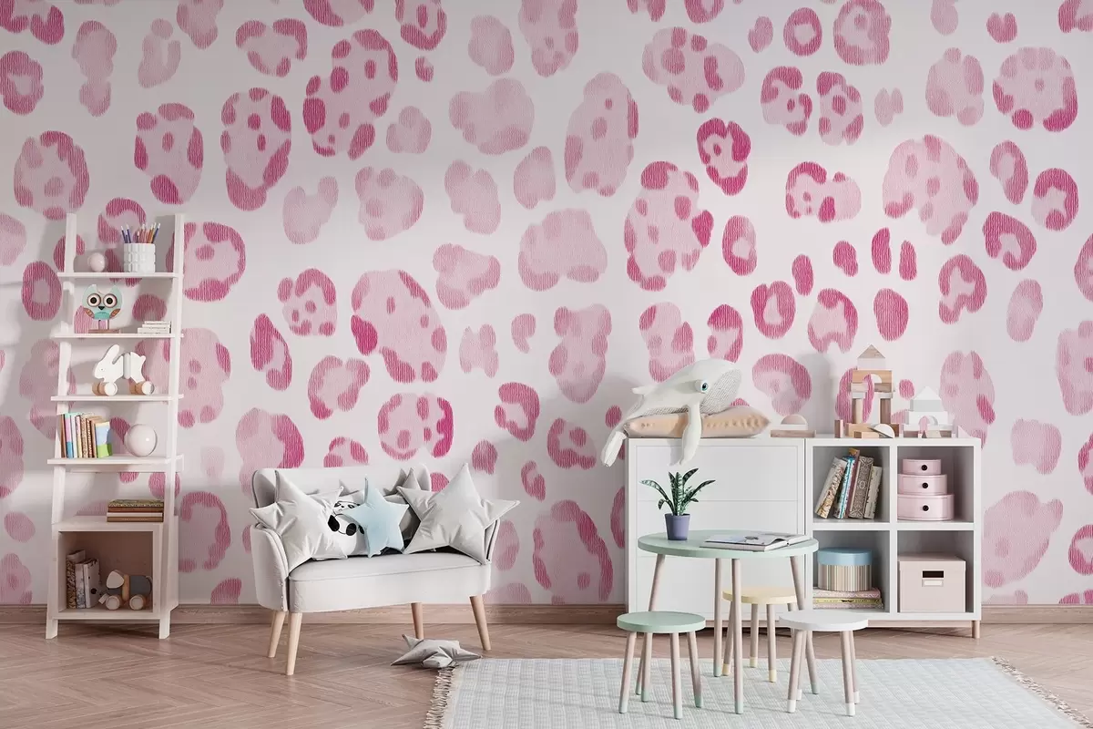 murales de pared Estampado de leopardo, textura de lana, color rosa w04112v2