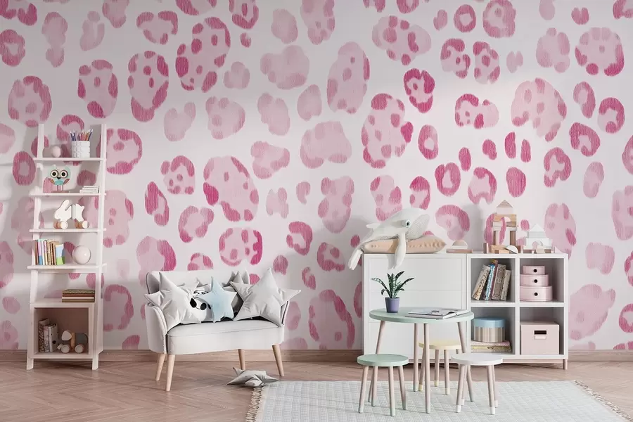 murales de pared Estampado de leopardo, textura de lana, color rosa w04112v2
