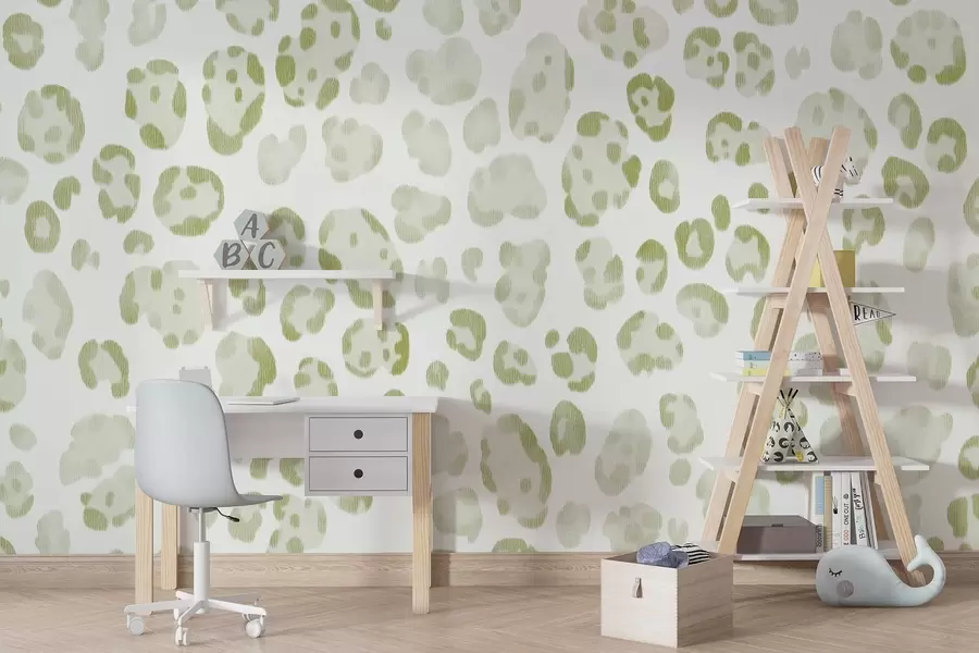 murales de pared Estampado de leopardo, textura de lana, color verde w04112v3