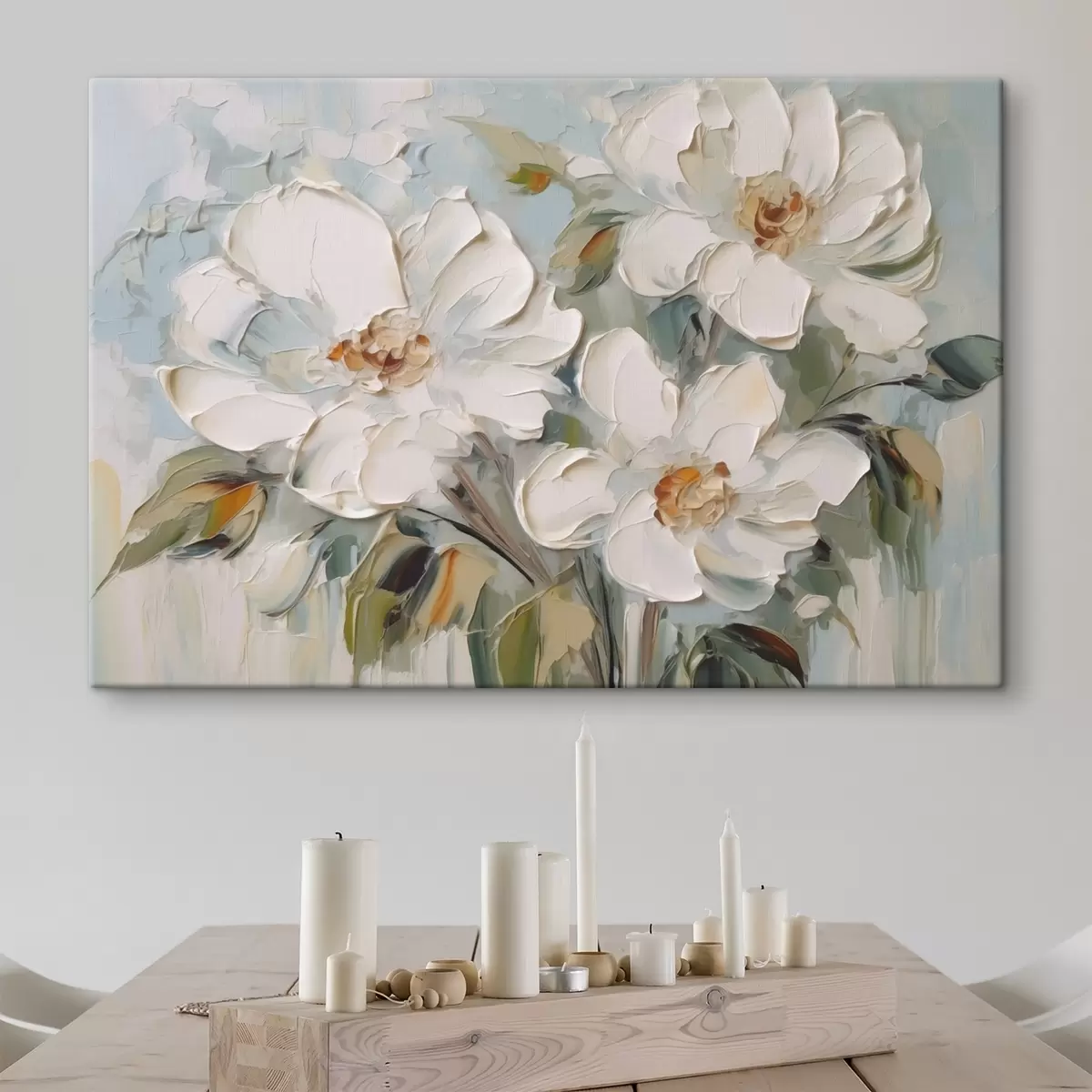 murales de pared Pintura imitación flores blancas s44775