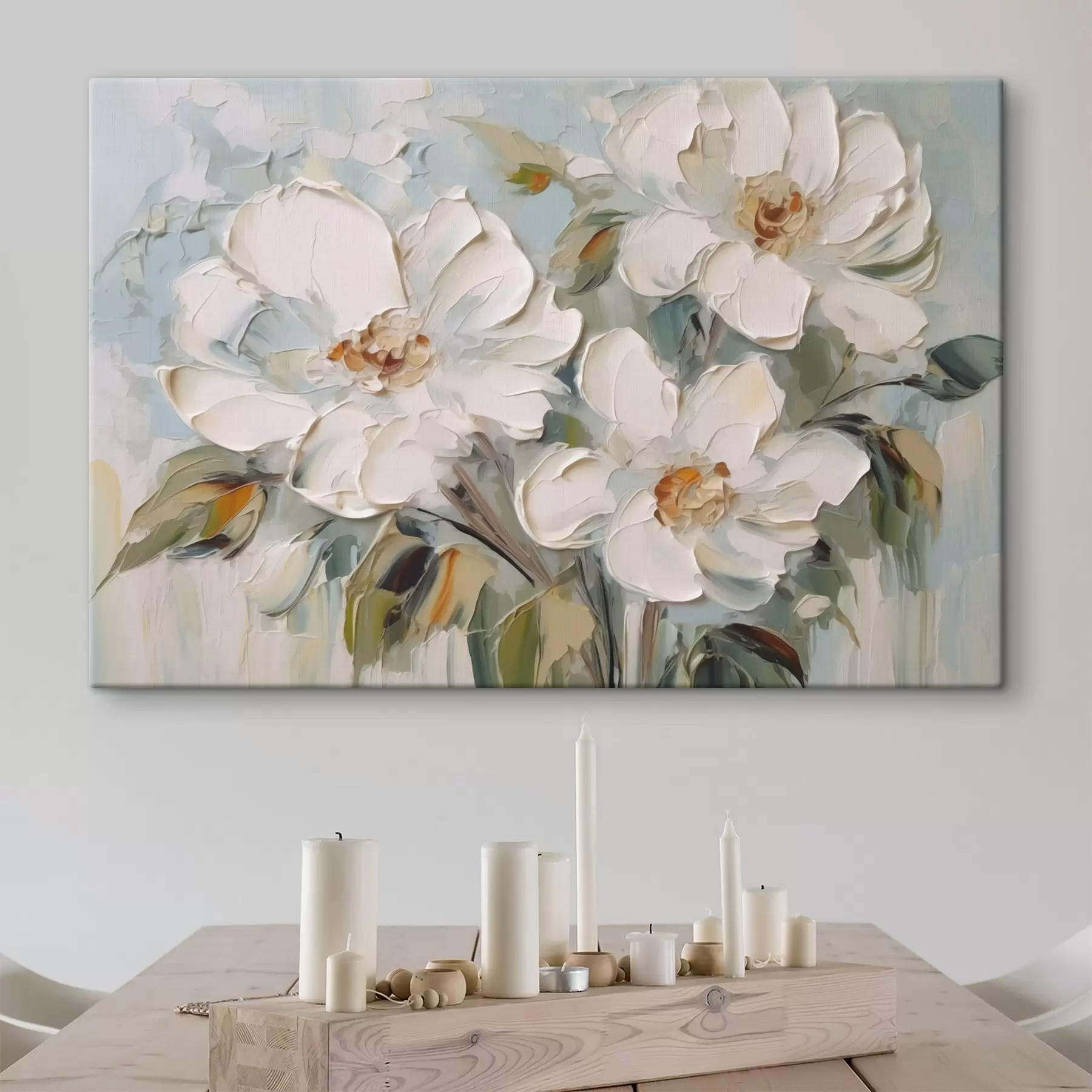 murales de pared Pintura imitación flores blancas s44775