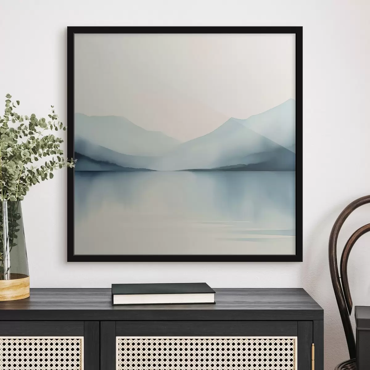 Poster Montañas detrás del lago imitación de acuarela f44764