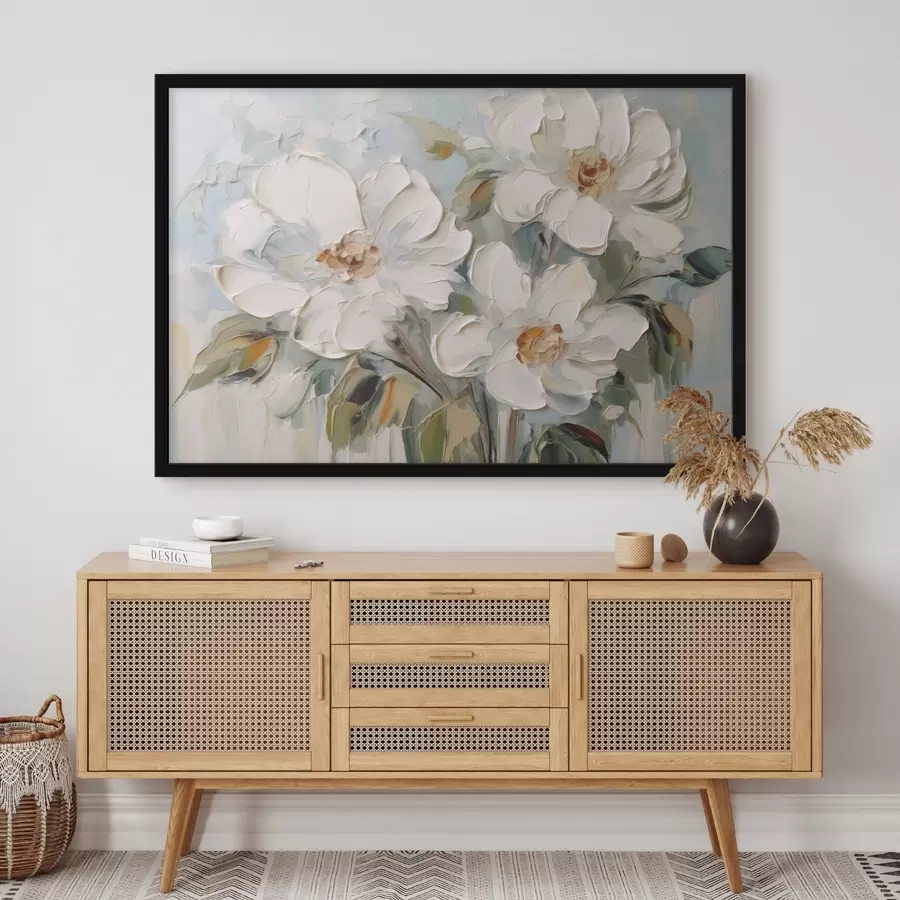 murales de pared Pintura imitación flores blancas f44775