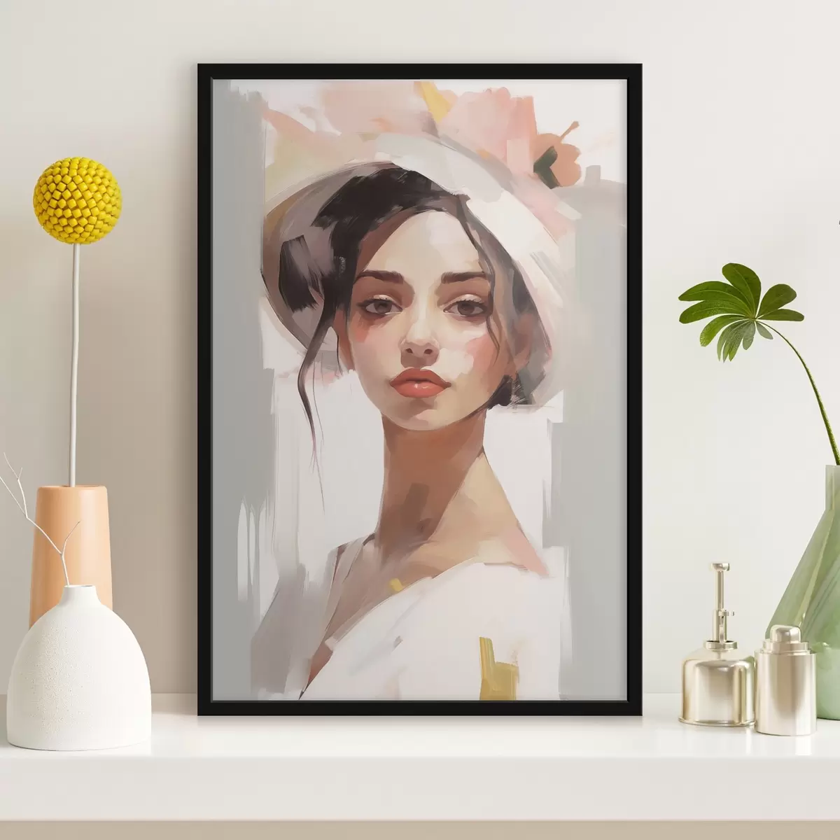 Poster Chica con sombrero imitación de pintura f44778