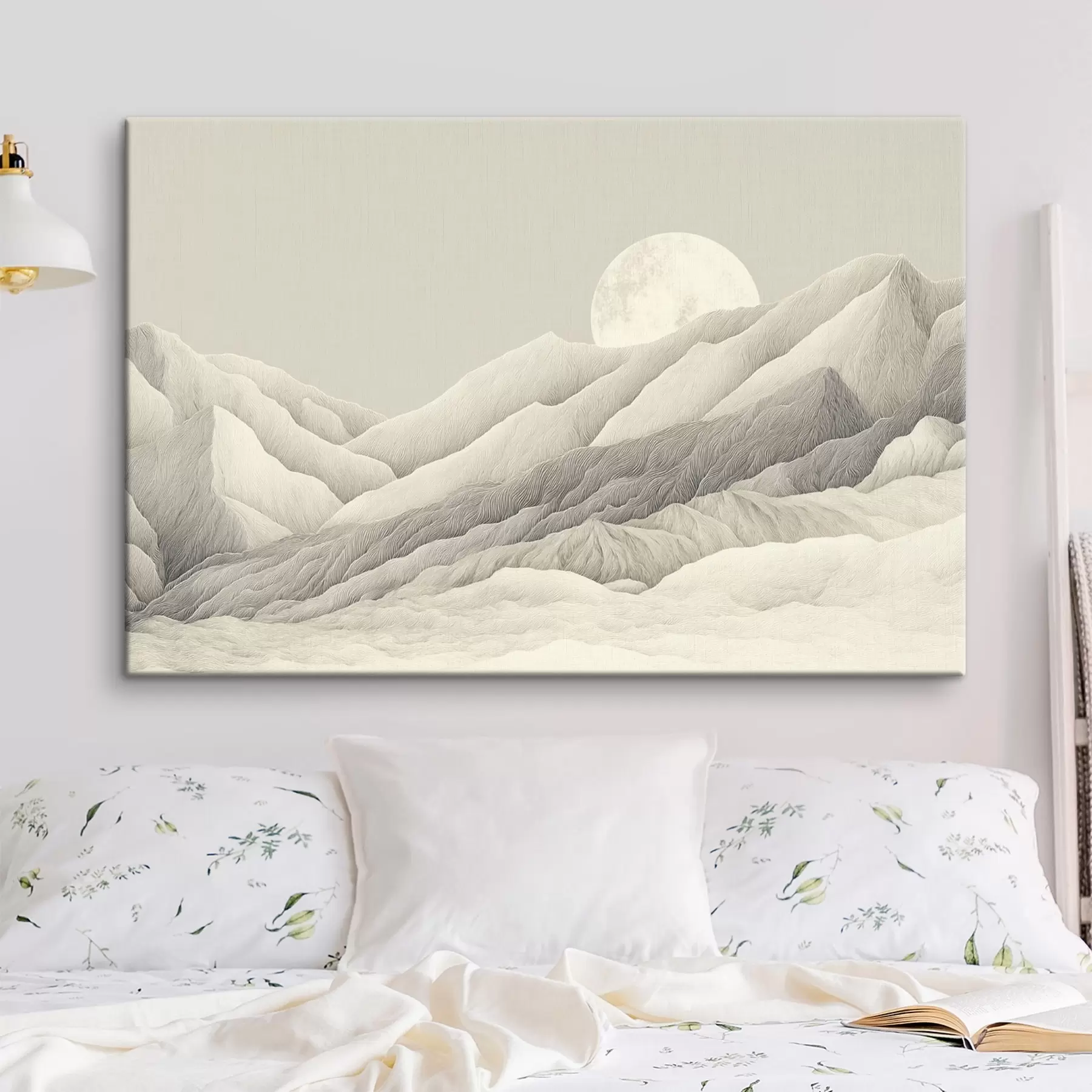murales de pared Montañas con luna, dibujo detallado s44788