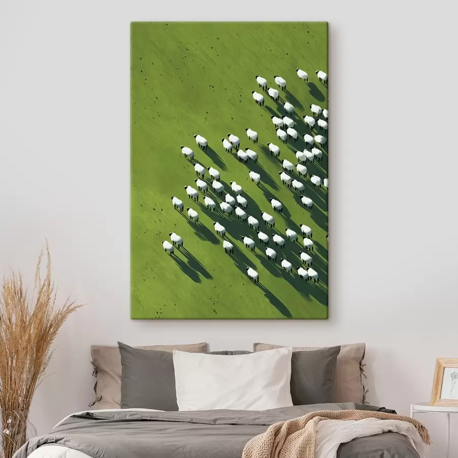 murales de pared Campo verde con un rebaño de ovejas, abstracción, vista aérea s44793