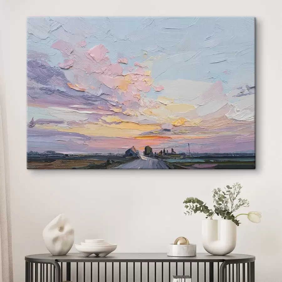 murales de pared Paisajes campestres al óleo dibujo, puesta de sol s44794