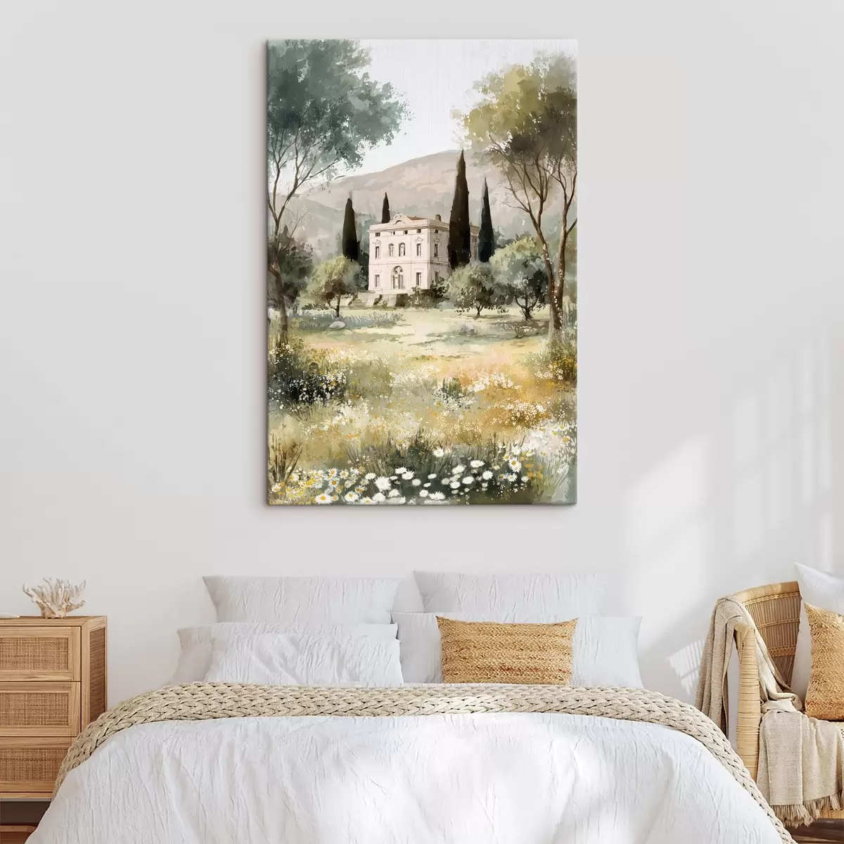 murales de pared Pueblo mediterráneo con casa blanca rodeada de jardín s44796