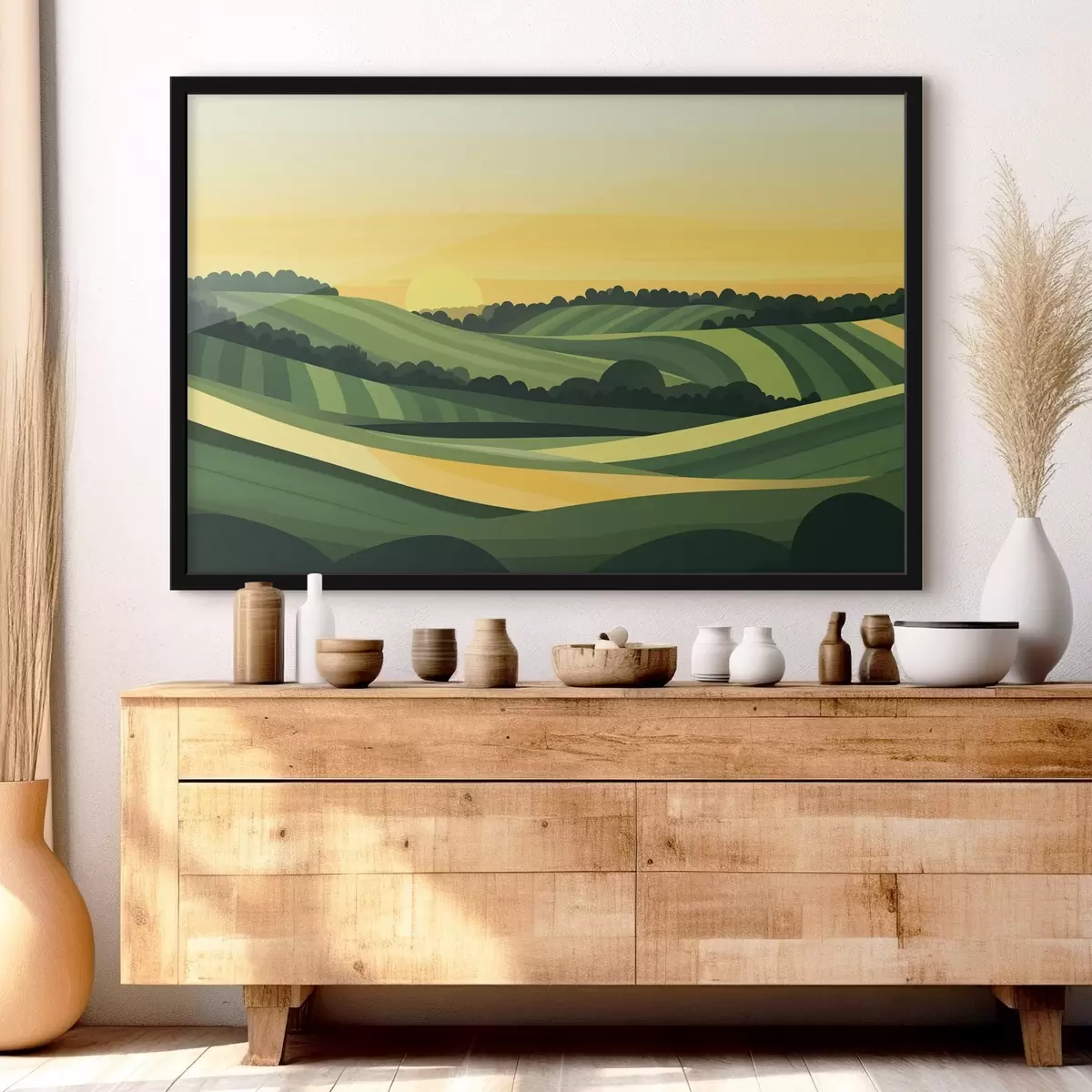 Poster Paisajes abstractos con colinas y puesta de sol f44785