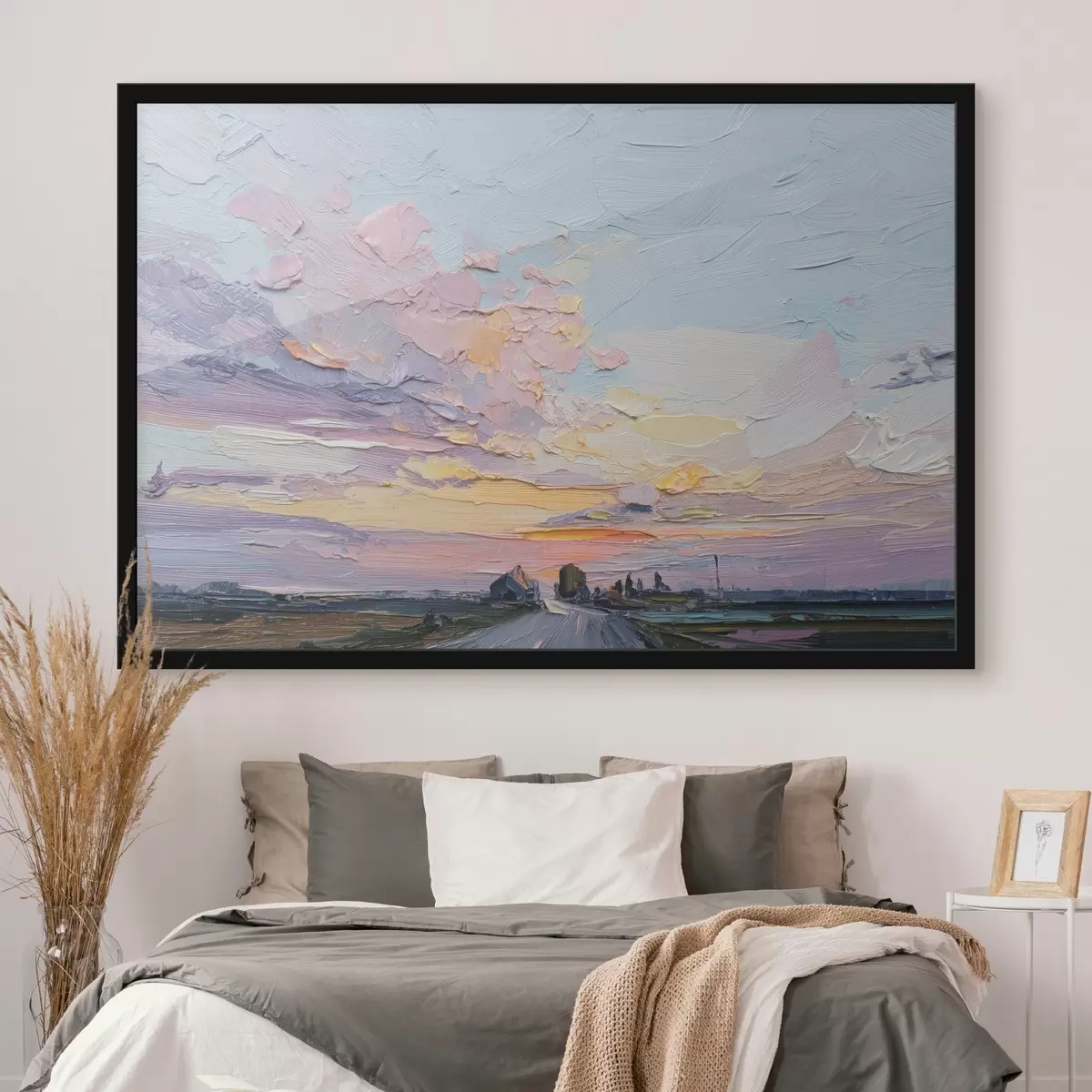 Poster Paisajes campestres al óleo dibujo, puesta de sol f44794