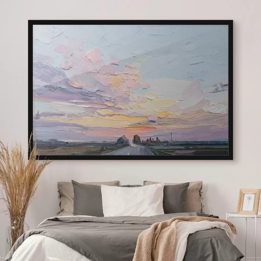 murales de pared Paisajes campestres al óleo dibujo, puesta de sol f44794