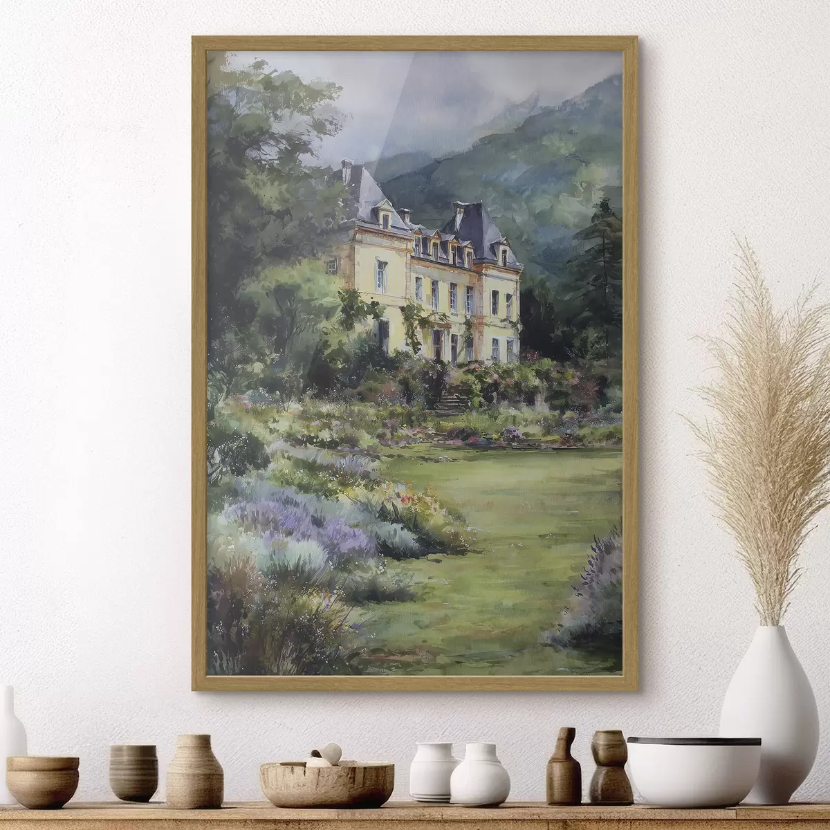Poster Castillo francés rodeado de un jardín con lavanda f44797
