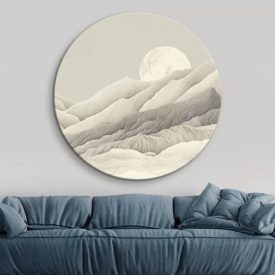 murales de pared Montañas con luna, dibujo detallado r44788
