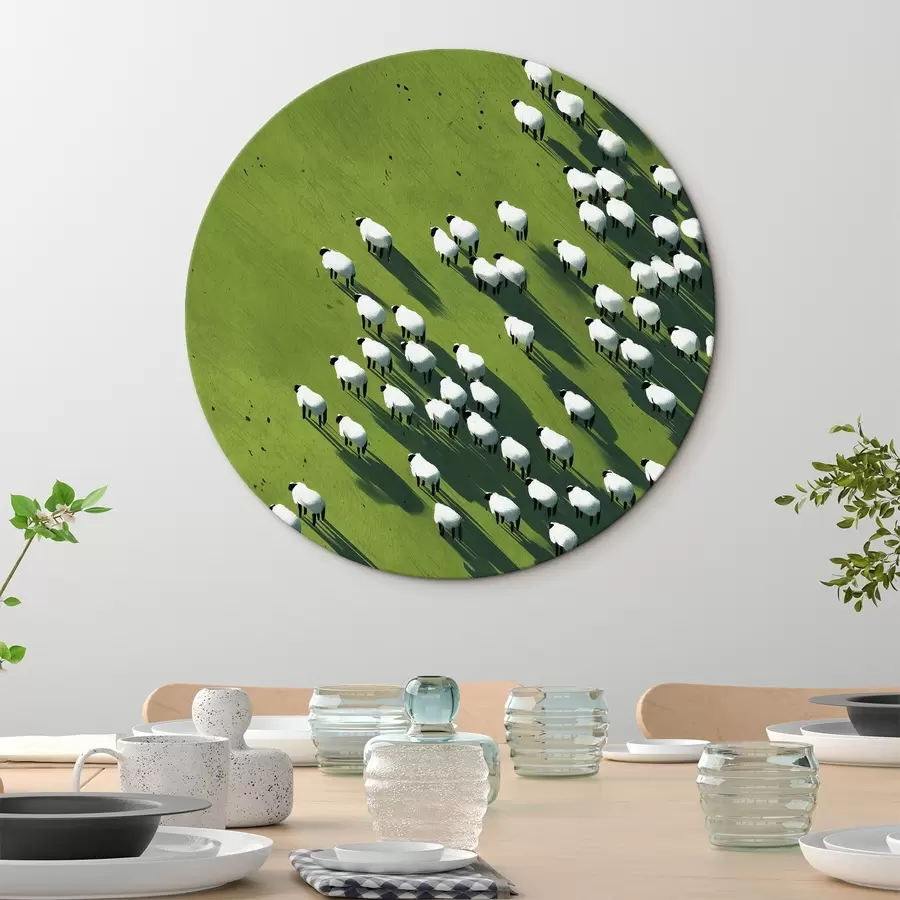 murales de pared Campo verde con un rebaño de ovejas, abstracción, vista aérea r44793