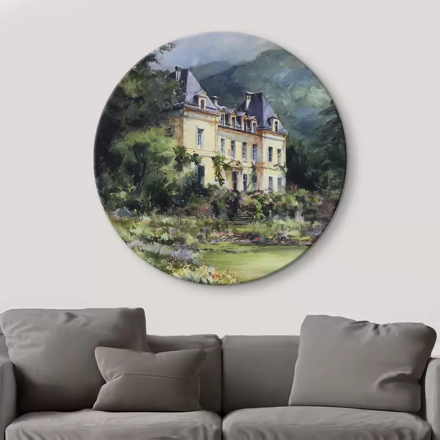 murales de pared Castillo francés rodeado de un jardín con lavanda r44797