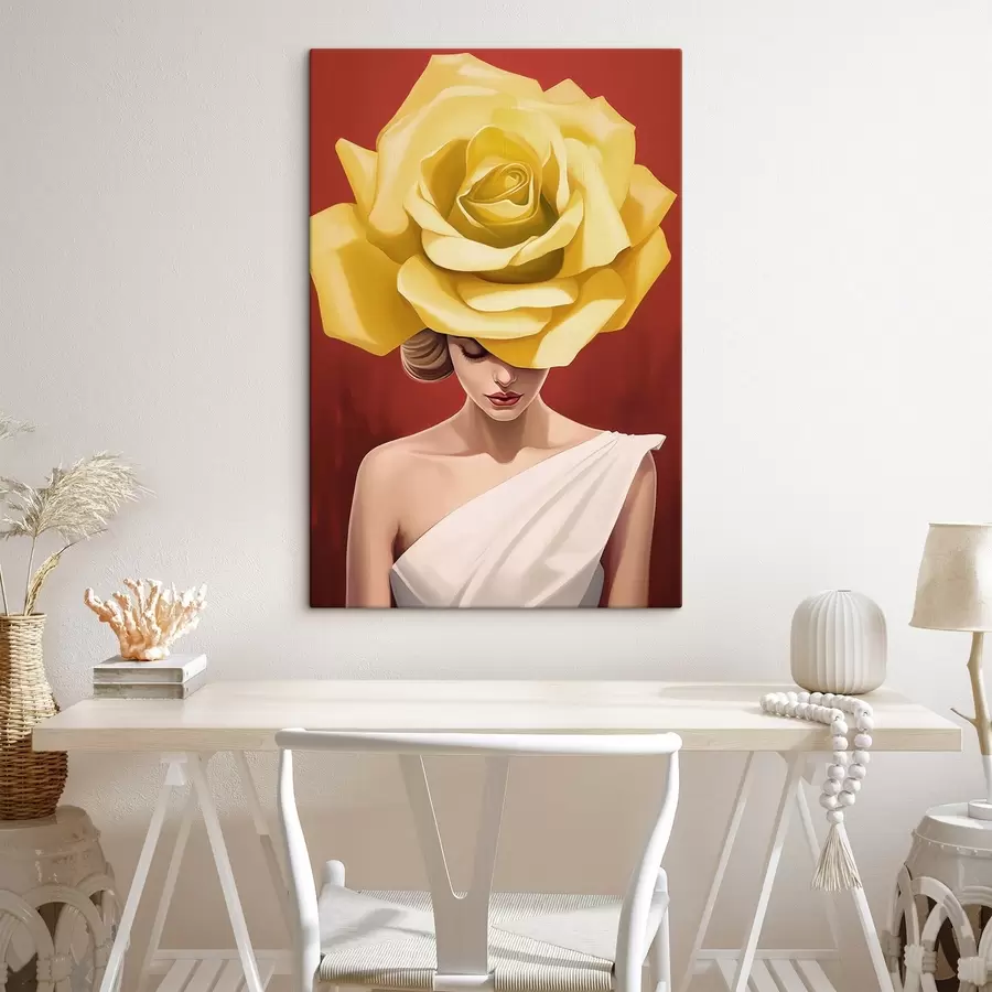 murales de pared Mujer con sombrero rosa amarillo s44800