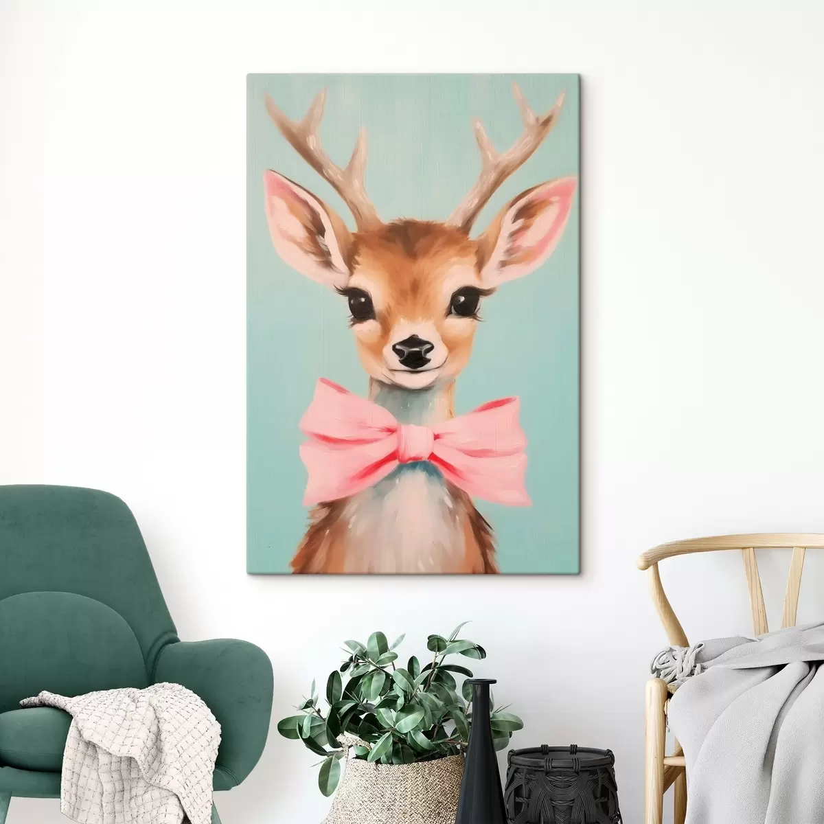 murales de pared Ciervo con lazo rosa s44802