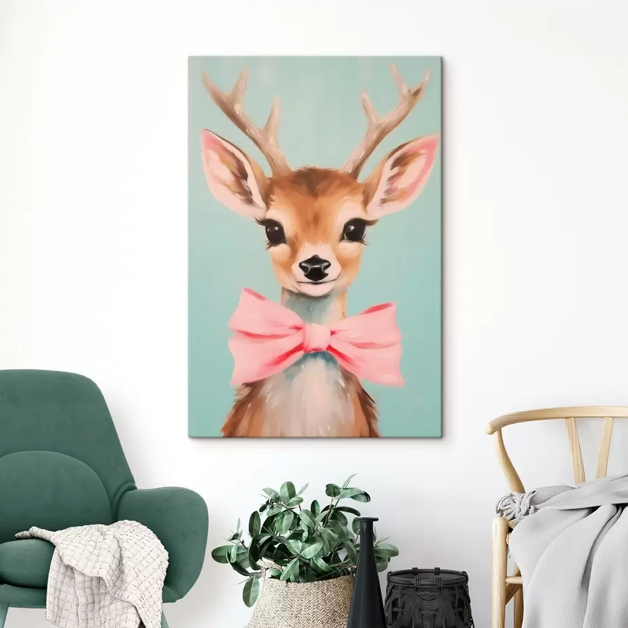 murales de pared Ciervo con lazo rosa s44802