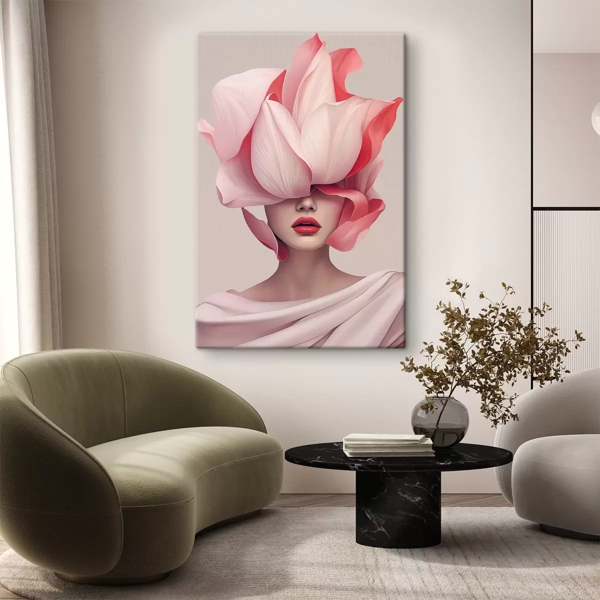 murales de pared Retrato femenino con grandes pétalos s44812