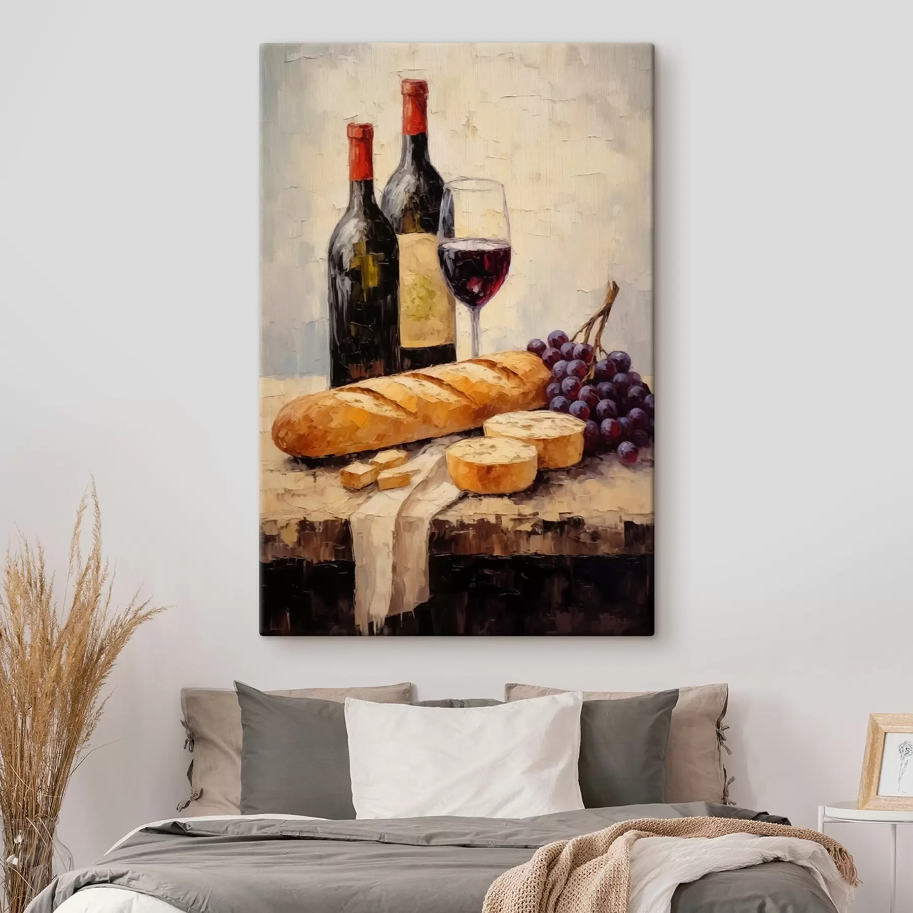 murales de pared Vino, baguette y uvas s44815