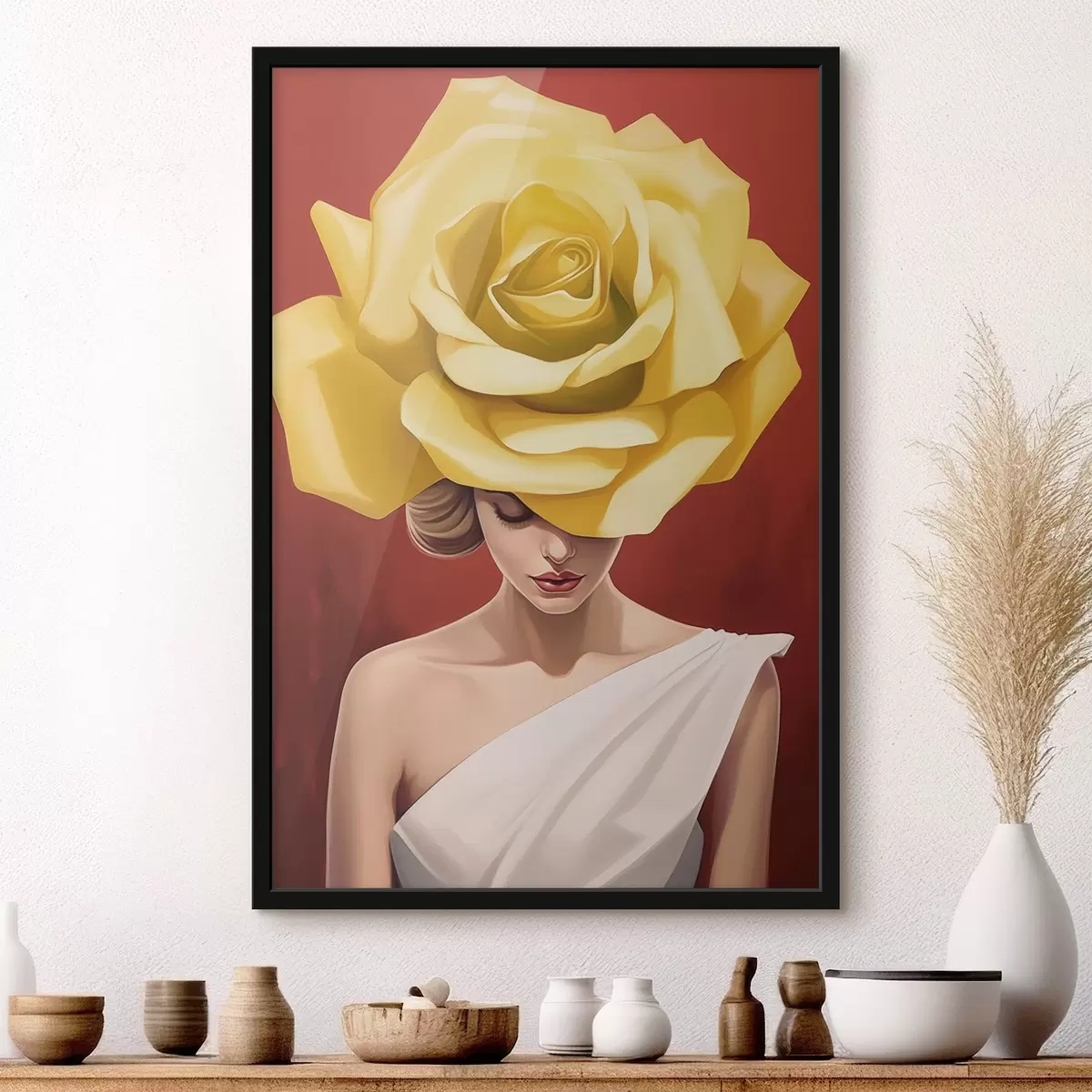 Poster Mujer con sombrero rosa amarillo f44800