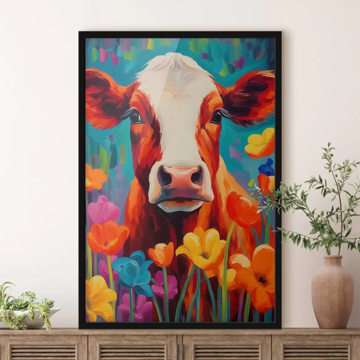 Poster Vaca entre flores f44803