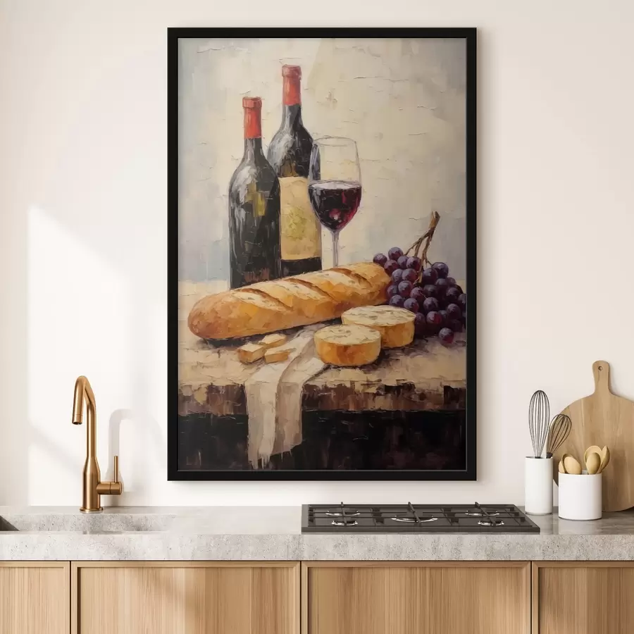 murales de pared Vino, baguette y uvas f44815
