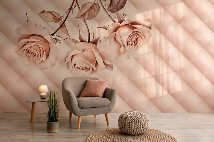 murales de pared rosas de polvo en estilo retro w04141