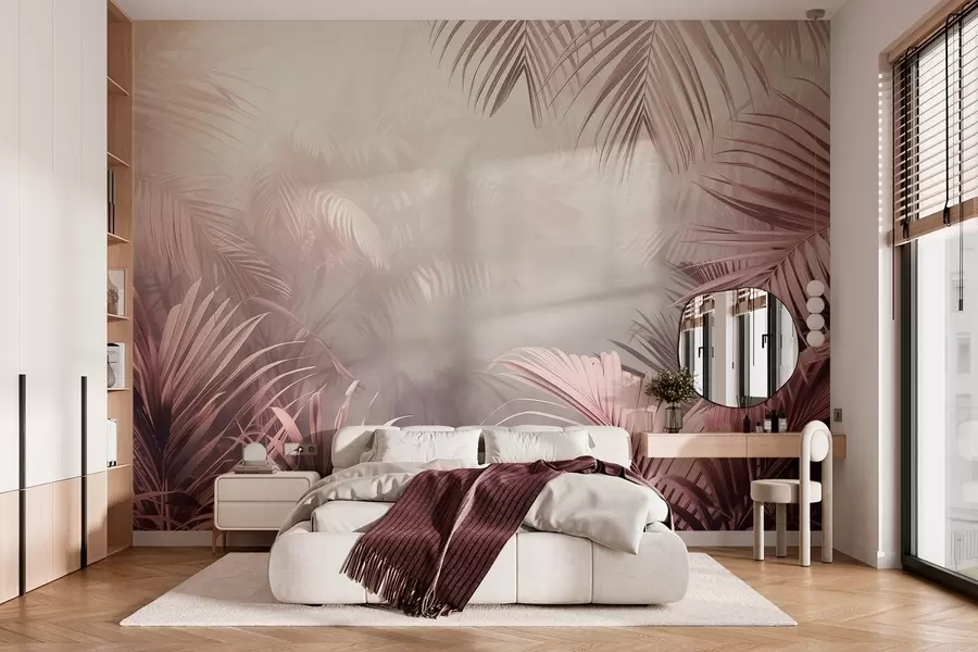 murales de pared selva tropical con un tinte rosado w04142