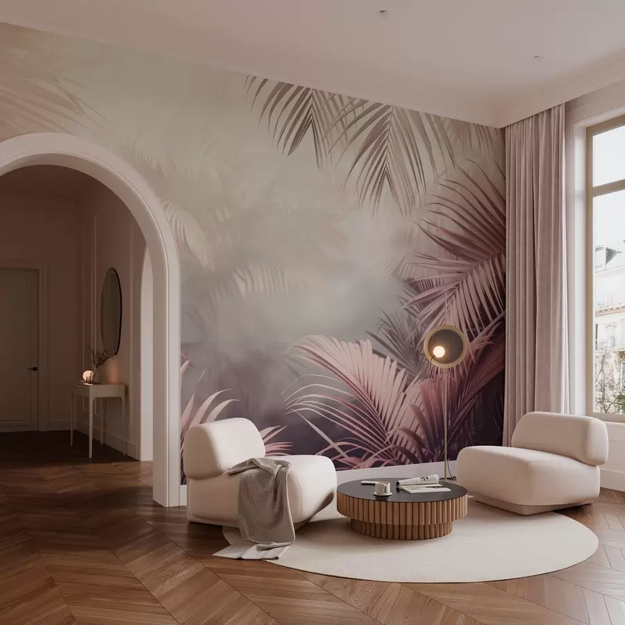 murales de pared selva tropical con un tinte rosado w04142