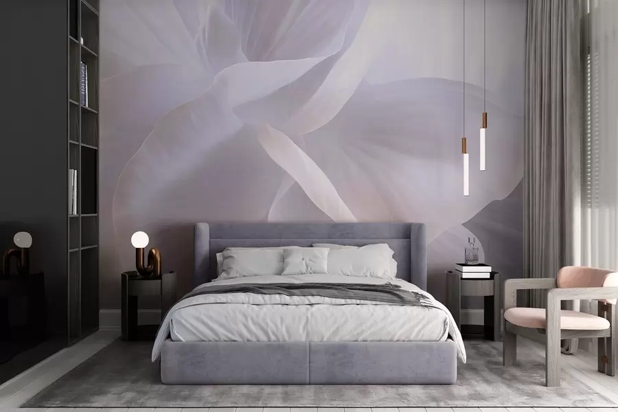 murales de pared Flor abstracta texturizada con delicados pétalos, iluminación suave, composición elegante, estética minimalista w09211