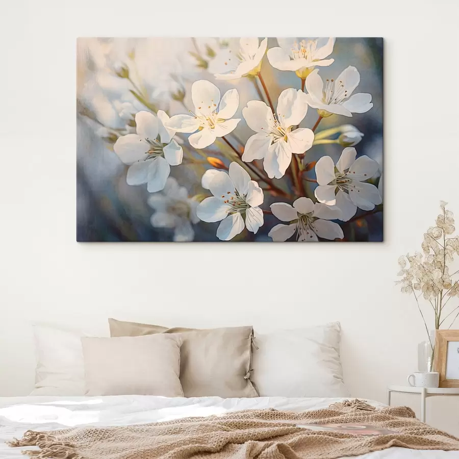 murales de pared Flores de cerezo blancas texturizadas en estilo acuarela, pétalos delicados, estación primaveral s44859