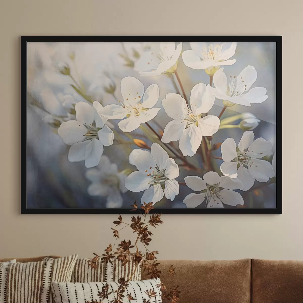 Poster Flores de cerezo blancas texturizadas en estilo acuarela, pétalos delicados, estación primaveral f44859