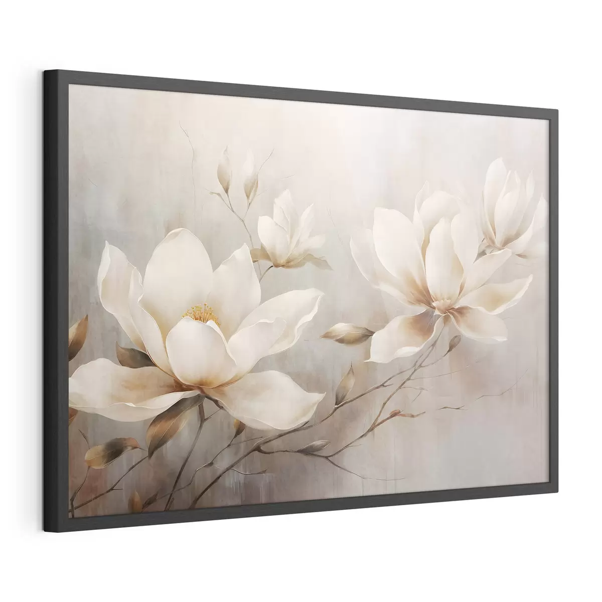 Poster Textura vintage de flores blancas de magnolia sobre ramas en un fondo marrón claro f44869