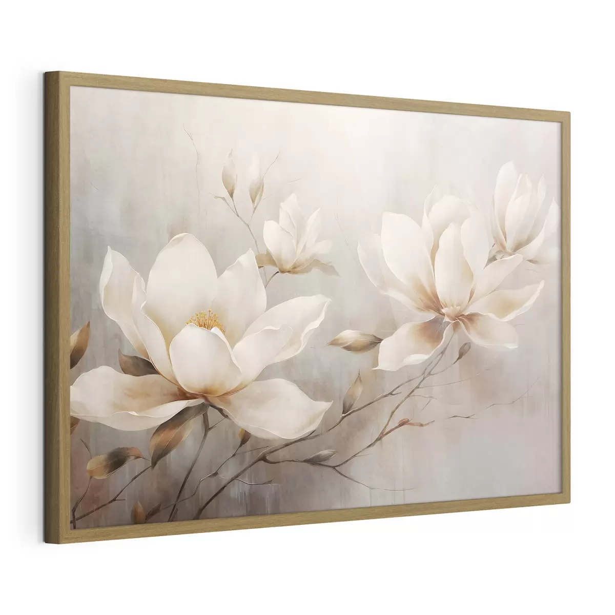 Poster Textura vintage de flores blancas de magnolia sobre ramas en un fondo marrón claro f44869