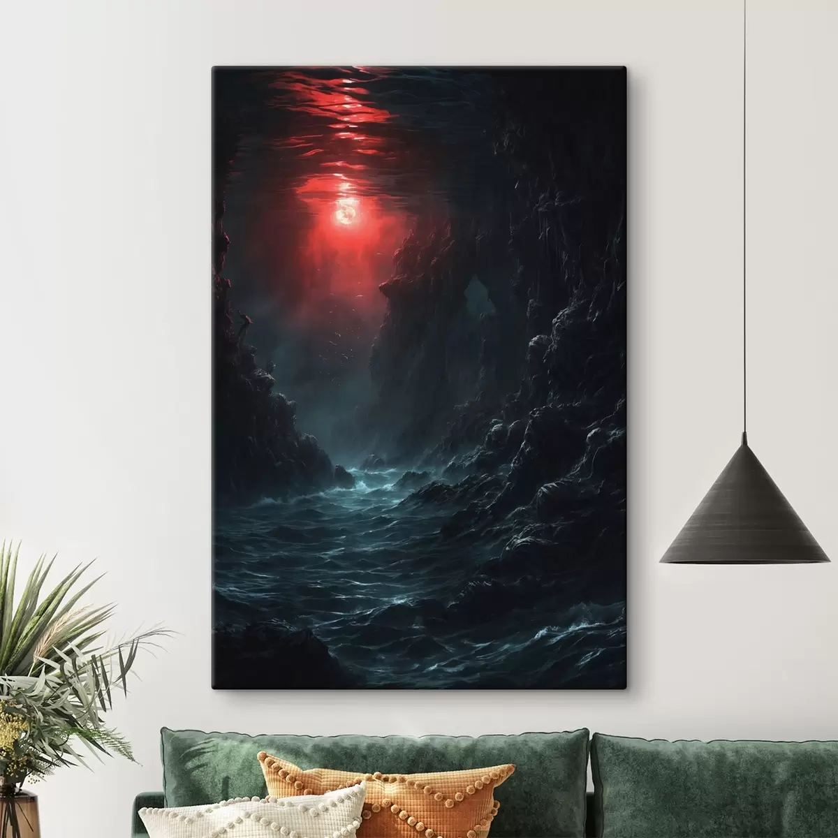 murales de pared Oscuro desfiladero marino con luz roja desde arriba s44870