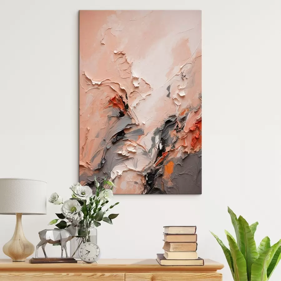 murales de pared Abstracto en tonos grises melocotón con trazos texturados s44873