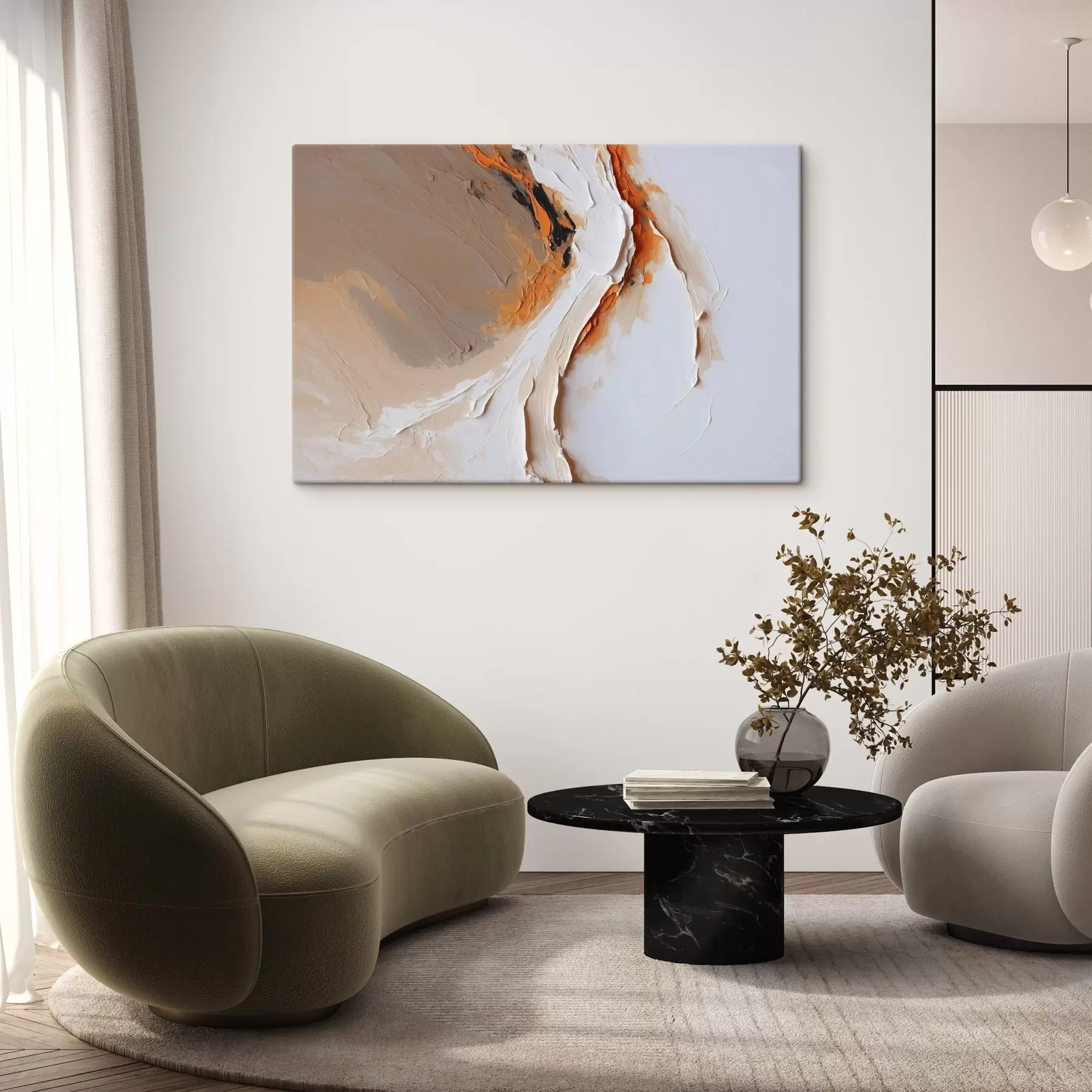 murales de pared Pastel suave con acento naranja y trazos suaves s44874