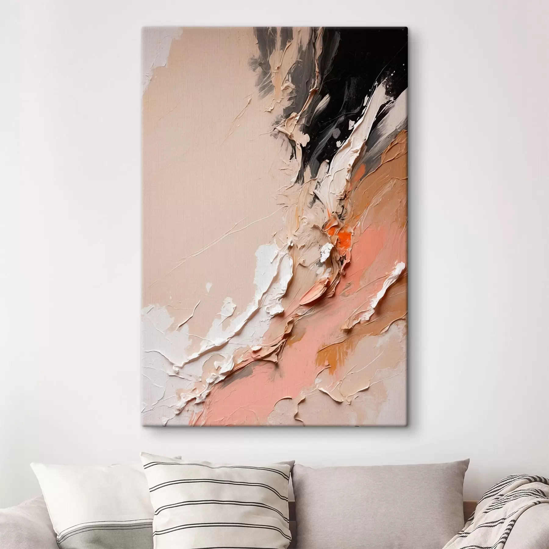 murales de pared Abstracción en beige y negro con toques de rosa y blanco s44875