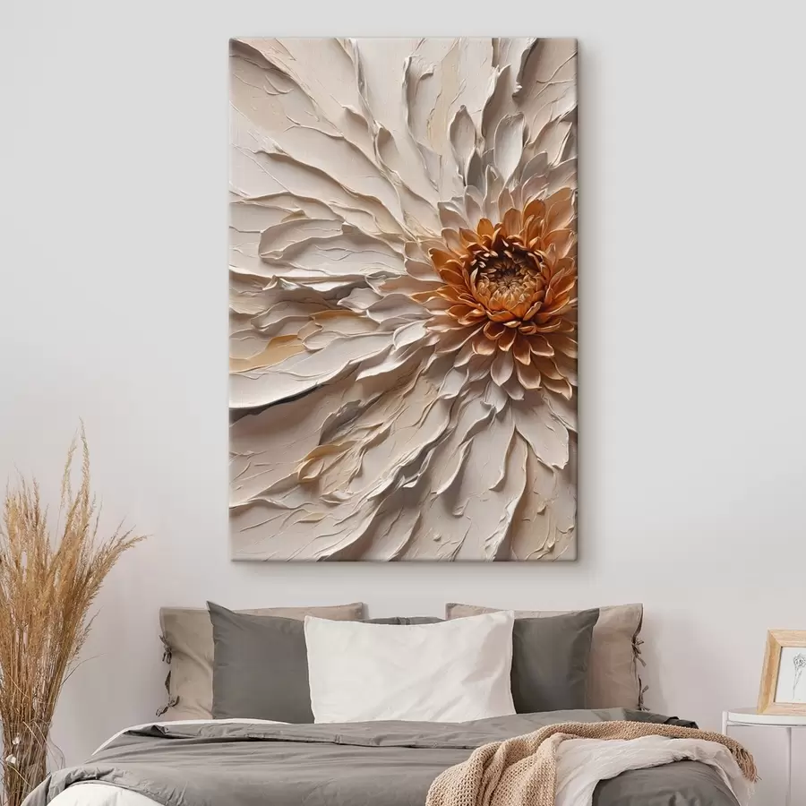 murales de pared Flor volumétrica de pétalos cremosos y núcleo cálido s44878