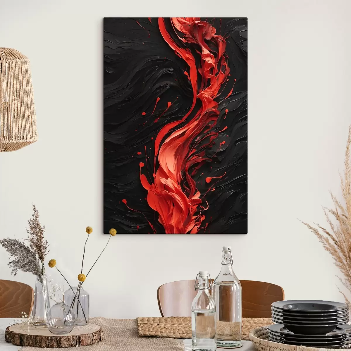 murales de pared Chorro de pintura roja sobre fondo negro abstracto s44889